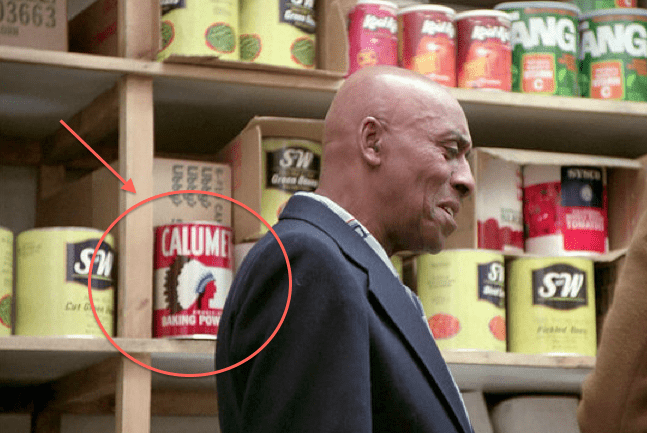A photo of a kitchen shelf in 'The Shining' with a can of Calumet baking soda