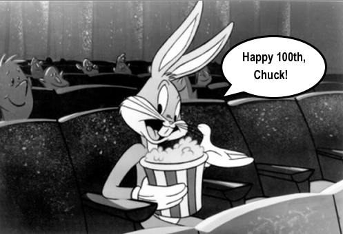 Photo of Bugs Bunny saying 'Happy 100th, Chuck' for Chuck Jones's 100th birthday
