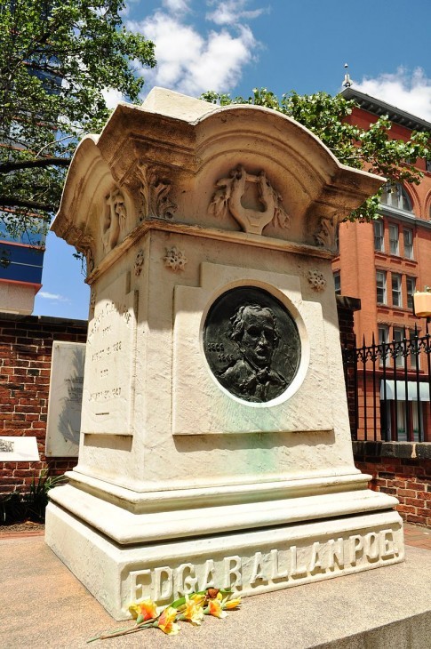 Edgar Allan Poe's grave in Baltimore. Photo by Andrew Horne, via Wikimedia Commons.