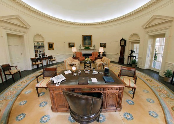 The Gerald Ford carpet, seen in an Oval Office reproduction at the Carter Library