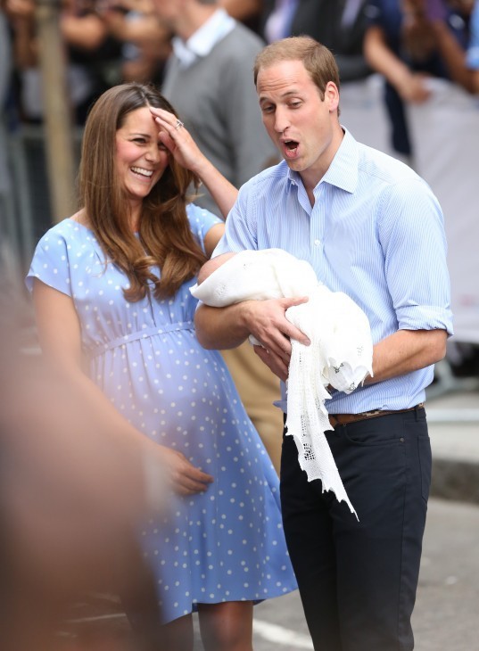 Royal Baby photo, with Prince William pretending to drop the royal baby at the hospital
