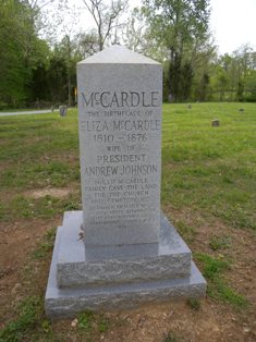 A historical marker in Leesburg that reads "The birthplace of Eliza McCardle wife of President Andrew Johnson."