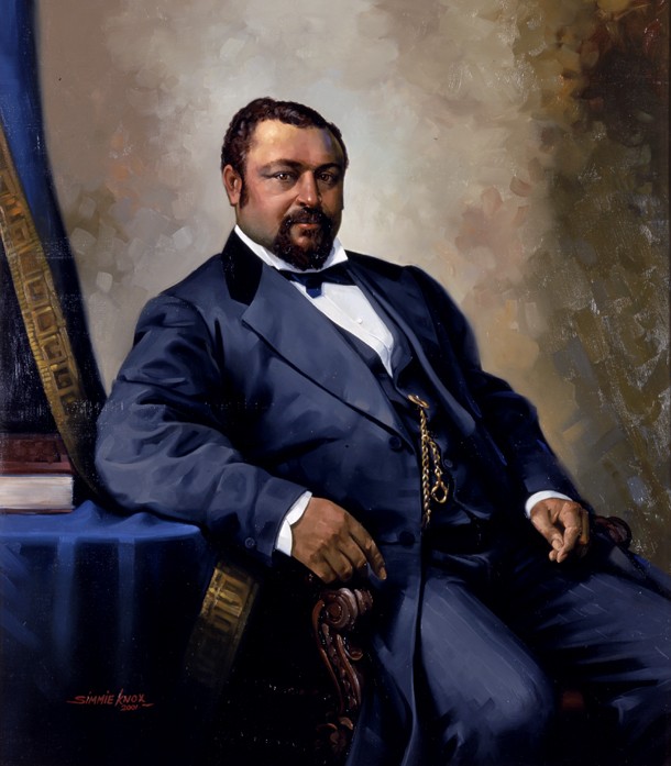 A portrait of Blanche Kelso Bruce, in a lovely blue suit, in the same pose as in the Mathew Brady photos described above