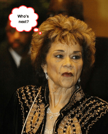 A photo of Etta James with a thought balloon reading