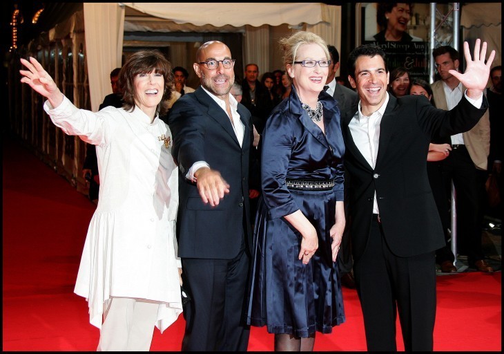 Photo of Nora Ephron on the red carpet with Meryl Streep and other cast members of Julie and Julia