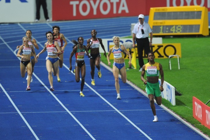 Photo of Caster Semenya running away from a field of six women on a racing track