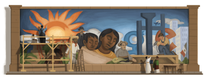 Google Doodle of Diego Rivera, with the Google logo worked into a Rivera-style mural