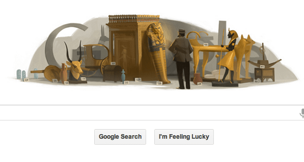 A Google Doodle image of Howard Carter in King Tut's tomb, looking things over