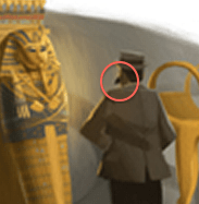 A close-up of the Google Doodle of Howard Carter, seen from bewith the end of his moustache sticking out quite far from his face