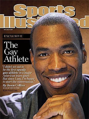 Jason Collins Sports Illustrated cover photo, with Collins smiling for the camera