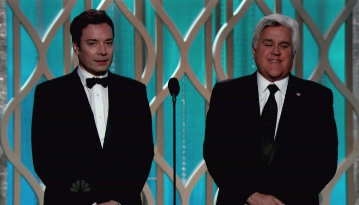 Jimmy Fallon (left) with Jay Leno at the 2013 Golden Globe Awards
