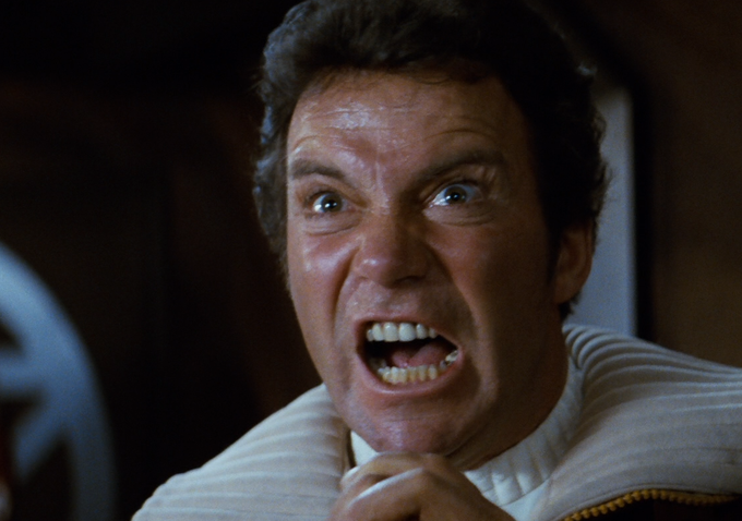 Photo of William Shatner shouting 