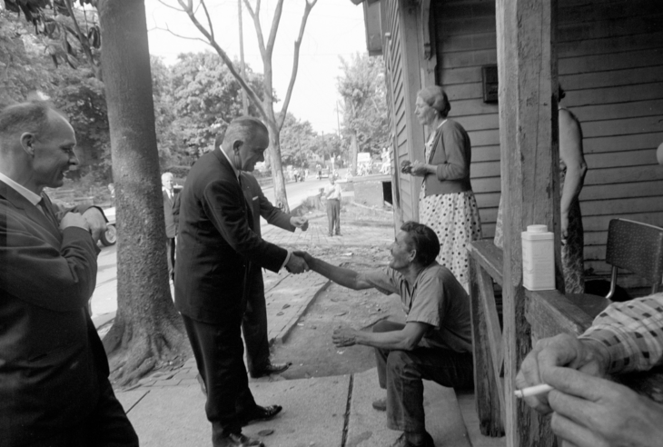 LBJ shakes hands with a citizen in Appalachia, 1964. Photo by Cecil Stoughton, from the LBJ Library