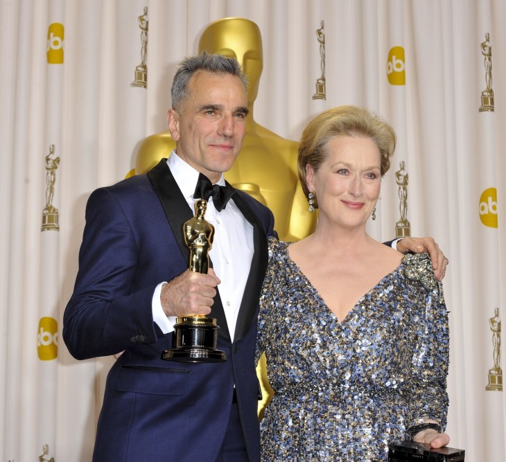 Photo of Meryl Streep and Daniel Day Lewis with his Oscar