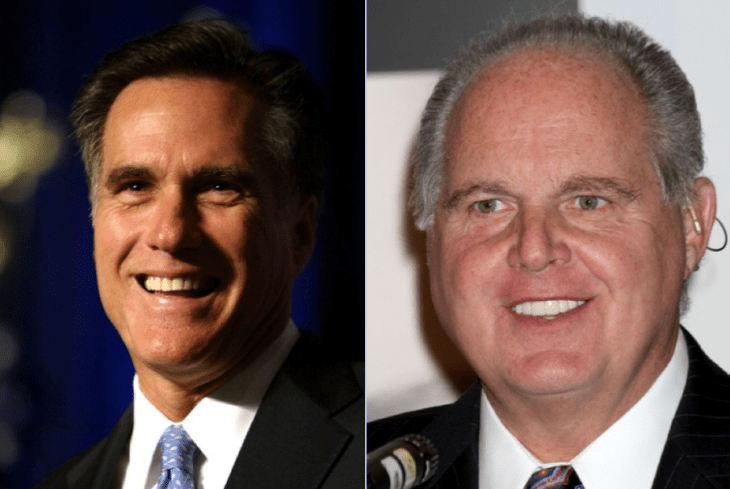 Photo of a smiling Mitt Romney next to another photo of smiling Rush Limbaugh