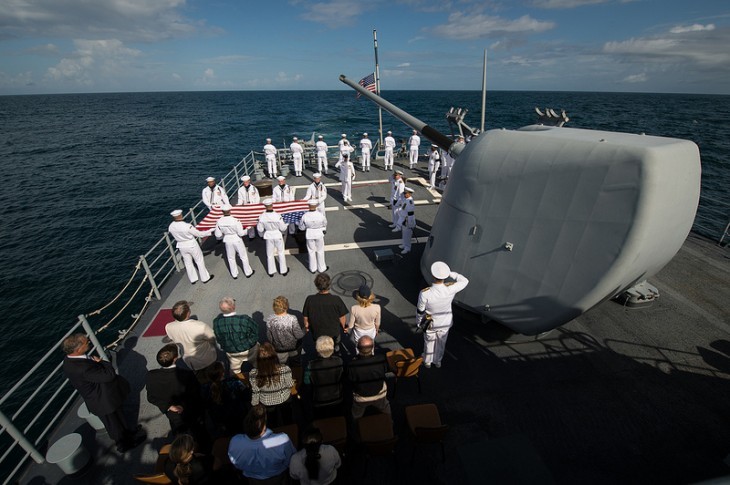 A wide view of the deck of the Philippine Sea during the service