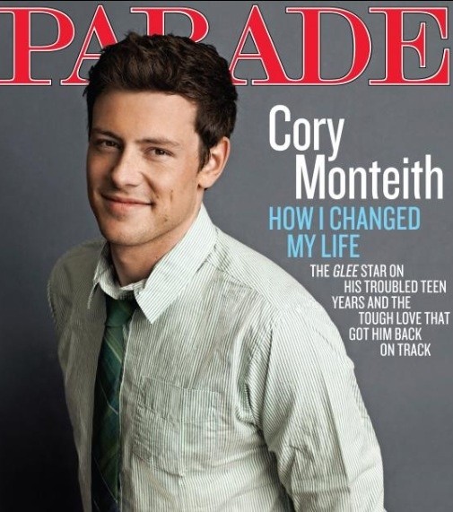 Parade magazine cover with Cory Monteith, titled 'How I changed my life'