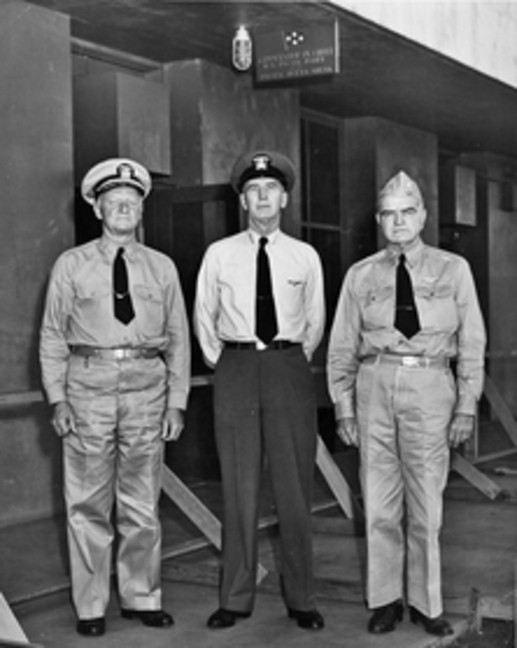 From left: Nimitz, King, Halsey (National Archives)
