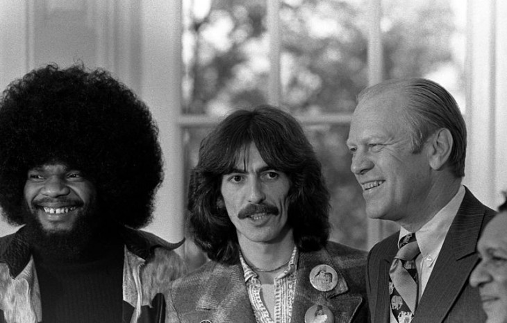 Billy Preston has a wonderfully HUGE afro, Harrison long hair and mustache, Ford looks presidential, Ravi Shankar is just barely visible