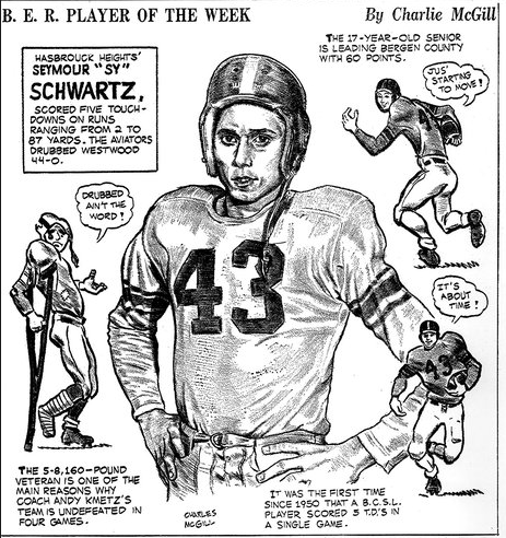 A cartoon of a high school football player, 