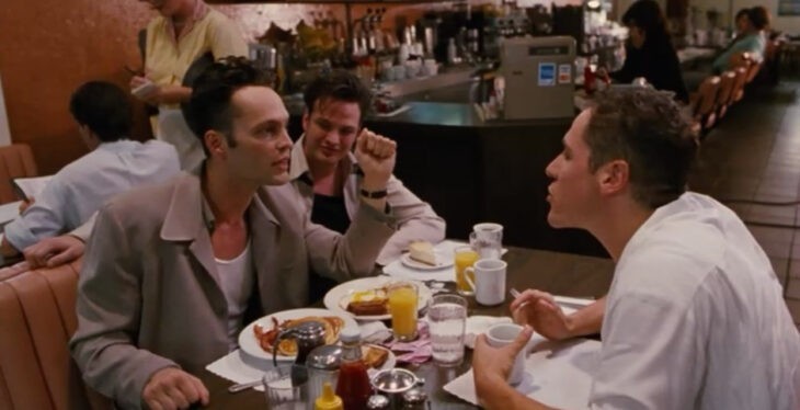 Photo from the movie Swingers, with the boys talking over breakfast in a coffee shop