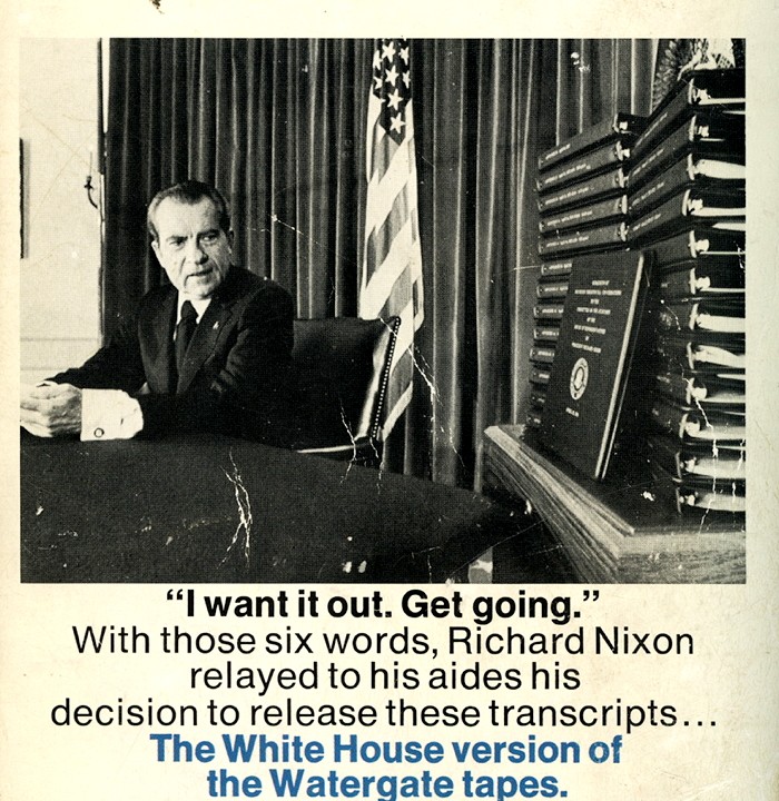 Nixon displays the White House version of the transcripts
