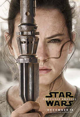 Actress Daisy Ridley seen on a poster for Star Wars: The Force Awakens, the 2015 film that is the seventh feature in the Star Wars series.