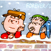 Charlie Brown Christmas stamp, with Charlie Brown and Linus (sucking thumb) leaning on a snowy wall