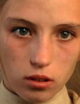 Linda Manz is a blank-faced teen, her face somewhat dirty, seen in extreme closeup