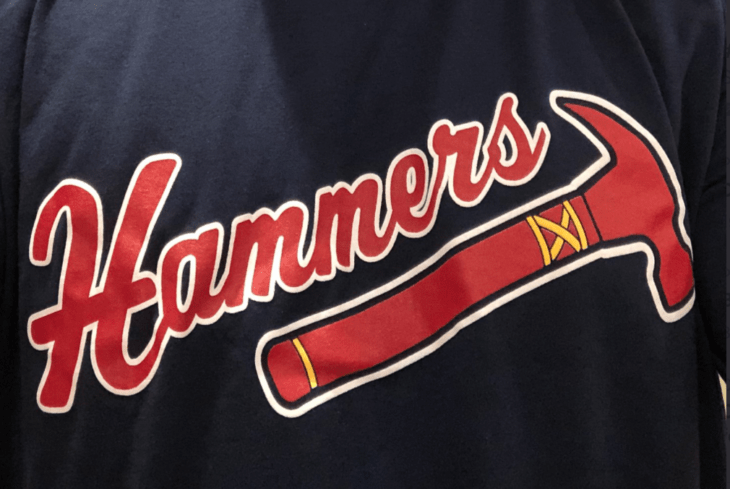 An image of a red construction hammer under the cursive logo reading HAMMERS