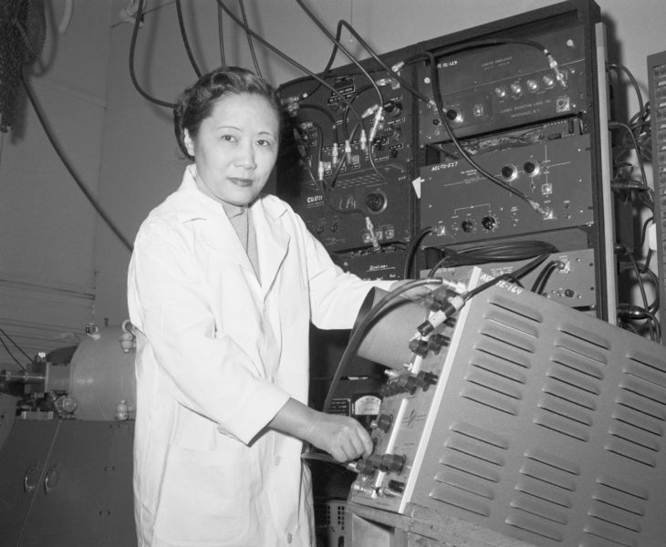 Physics Professor Dr. Chien-Shiung Wu in a laboratory at Columbia University. Dr. Wu became the first woman to win the Research Corporation Award after providing the first experimental proof, along with scientists from the National Bureau of Standards, that the principle of parity conservation does not hold in weak subatomic interactions.