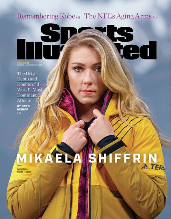 Mikaela Shiffrin in a parka on the cover of Sports Illustrated magazine